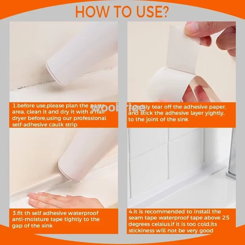 1 Roll PVC Sealing Strip Tape for Bathroom Bath Toilet Kitchen Caulk Tape Self Adhesive Waterproof Wall Sticker Mold Proof Tapes